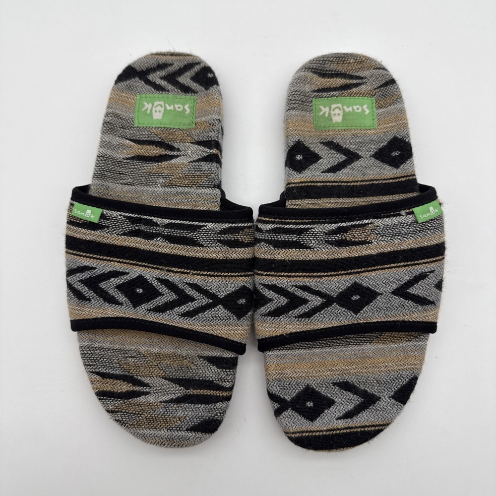 Sanuk Furreal Slide Black Brown Women's SZ 6 Sandals Southwest  Aztec Shoes